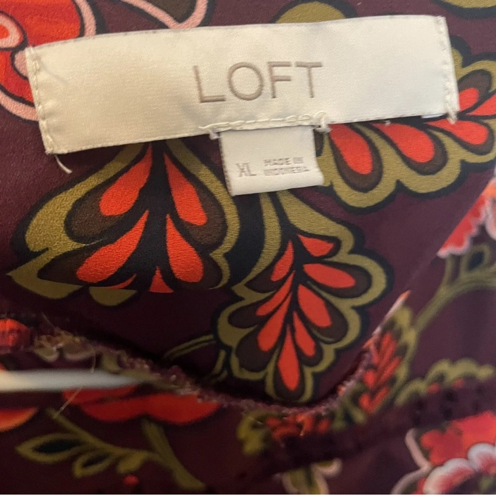 Loft Women's Purple Floral Print Ruffle Long Sleeve Blouse Top XL - Picture 4 of 5